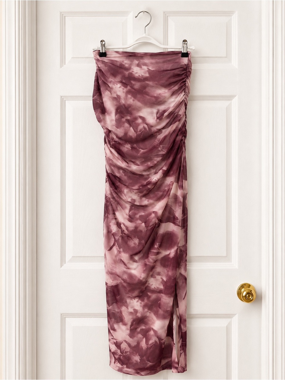 SHEIN Mauve Pink Tie-Dye Ruched Maxi Skirt